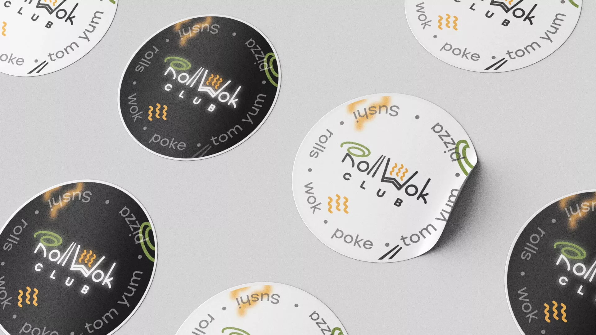 Разработка наклеек для суши-бара «Roll Wok Club» в Кологриве